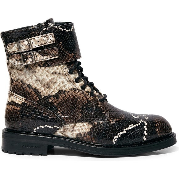 Allsaints Brigade Combat Lace Up Boots Snakeskin Print Size 5 New NIB - Picture 1 of 13